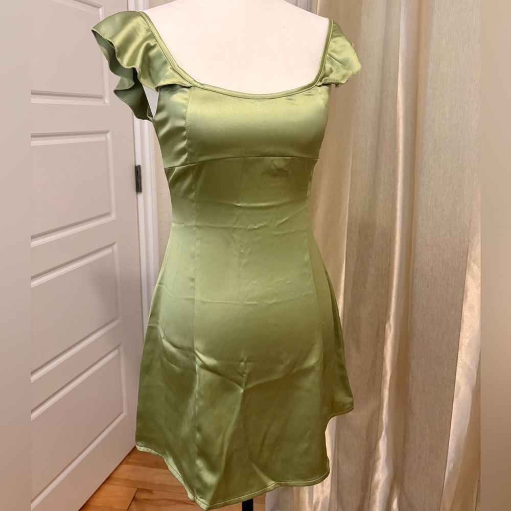 Princess Polly Sage Green Satin Mini Dress